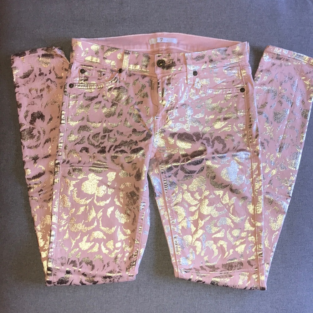 7 For All Mankind Pink & Gold Skinny Jeans